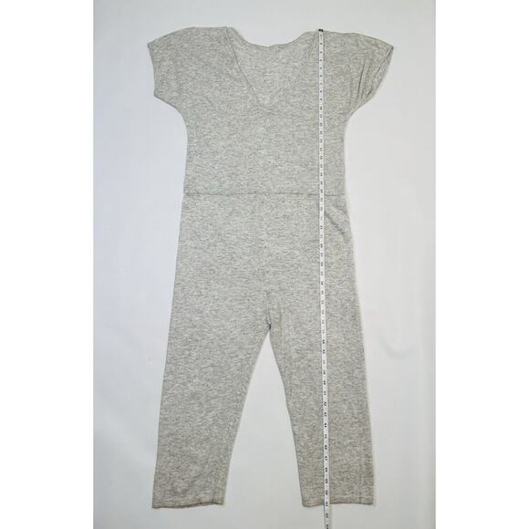 Callahan Short Sleeve Jumpsuit Womens Medium Gray Wool Angora Blend Knit V Back - Picture 13 of 14